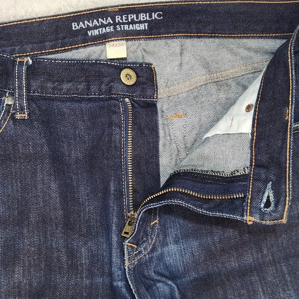 Banana Republic Mens 34x32 Vintage Straight Denim Jeans Dark Wash Cotton